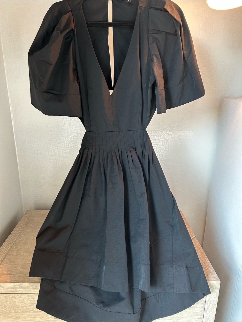 Banana Republic Black High-Low V-Neck Puff Sleeve Dress